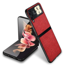 Пластмасов гръб с покритие от кожа за Samsung Galaxy Z Flip3 5G - червен