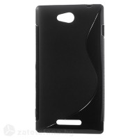 Силиконов калъф за Sony Xperia C със S-образен дизайн - черен