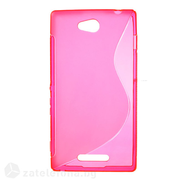 Силиконов калъф за Sony Xperia C със S-образен дизайн - ярко розов