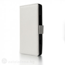 Кожен калъф тип портмоне за Sony Xperia S - бял