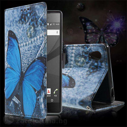 Калъф страничен флип за Sony Xperia Z5 - синя пеперуда