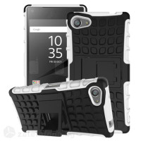 Двупластов калъф със стойка за Sony Xperia Z5 Compact - бял