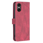 Кожен калъф тип портмоне марка BINFEN COLOR за Sony Xperia 10 VI - червен със сив триъгълник - 2 Кожен калъф тип портмоне марка BINFEN COLOR за Sony Xperia 10 VI - червен със сив триъгълник - 2