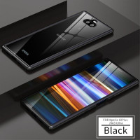 Комплект метална рамка + стъклен протектор за гръб за Sony Xperia 10 Plus - черен