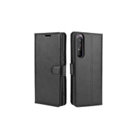 Кожен калъф тип портмоне с кръгло капаче за Sony Xperia 1 II - черен