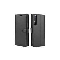 Кожен калъф тип портмоне с кръгло капаче за Sony Xperia 1 II - черен