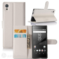 Кожен калъф тип портмоне с кръгло капаче за Sony Xperia XA1 - бял