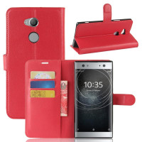 Кожен калъф тип портмоне с кръгло капаче за Sony Xperia XA2 Ultra - червен