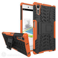 Двупластов калъф със стойка за Sony Xperia XZ - оранжев