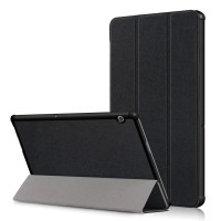 Кожен калъф със сгъващ се капак за Huawei MediaPad T5 10 инча - черен