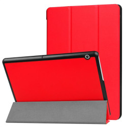 Кожен калъф със сгъващ се капак за Huawei MediaPad T3 10 инча - червен