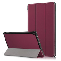 Кожен калъф със сгъващ се капак за Lenovo Tab M10 - винено червен