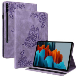 Кожен калъф с пеперуда за Samsung Galaxy Tab S9 5G - лилав