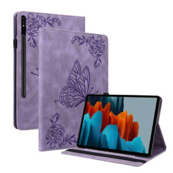 Кожен калъф с пеперуда за Samsung Galaxy Tab S9+ - лилав
