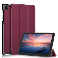 Кожен калъф със сгъващ се капак за Samsung Galaxy Tab A7 Lite - винено червен