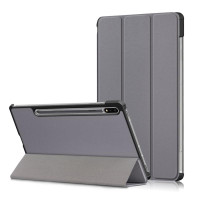 Кожен калъф със сгъващ се капак за Samsung Galaxy Tab S7/S8 - сив