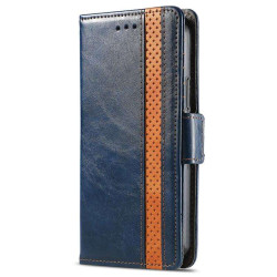 Кожен калъф тип портмоне за Xiaomi 14T - син с лента