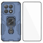 Комплект хибриден гръб със стойка за Xiaomi 15T - тъмно син и ударостойчив протектор за екран 
