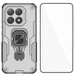 Комплект хибриден гръб със стойка за Xiaomi 15T - сив и ударостойчив протектор за екран 