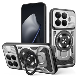 Хибриден гръб с кръгла метална стойка за Xiaomi 15T Pro - сив