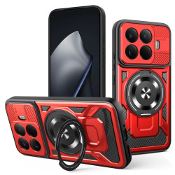 Хибриден гръб с кръгла метална стойка за Xiaomi 15T Pro - червен