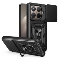 Хибриден гръб със стойка и слайдър за камера за Xiaomi 15T Pro - черен