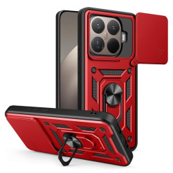 Хибриден гръб със стойка и слайдър за камера за Xiaomi 15T Pro - червен