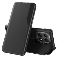 Тънък кожен калъф тип портмоне с прозорче за Xiaomi 15T Pro  – черен