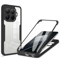 Цялостен гръб от силикон и пластмаса за Xiaomi 15T Pro - прозрачен с черна рамка
