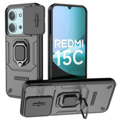 Хибриден гръб със стойка и слайдър за камера за Xiaomi Redmi 15C 4G/5G ( 173.2мм) - черен