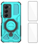 Хибриден гръб с кръгла метална стойка и два протектора за екран за Xiaomi Redmi 15 4G/5G - светло син
