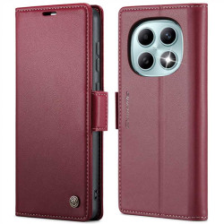 Кожен калъф страничен flip марка CASEME за Xiaomi Redmi Note 15 4G/5G – винено червен