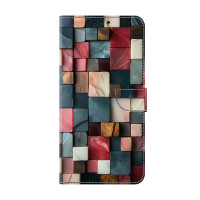 Кожен калъф тип портмоне за Xiaomi Redmi Note 15 Pro 5G - шарени квадрати