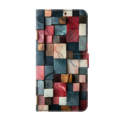 Кожен калъф тип портмоне за Xiaomi Redmi Note 15 Pro 5G - шарени квадрати