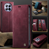 Кожен калъф страничен flip марка CASEME за Xiaomi Redmi Note 15 Pro 5G – винено червен