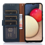 Кожен калъф тип портмоне марка KHAZNEH за Xiaomi Redmi Note 15 Pro 5G - син с кафява лента - 0 Кожен калъф тип портмоне марка KHAZNEH за Xiaomi Redmi Note 15 Pro 5G - син с кафява лента - 0
