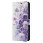 Калъф тип портмоне за Xiaomi Redmi Note 14 5G - лилави рози Калъф тип портмоне за Xiaomi Redmi Note 14 5G - лилави рози