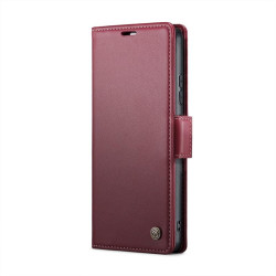 Кожен калъф страничен flip марка CASEME за Xiaomi Redmi Note 14 5G &ndash; винено червен