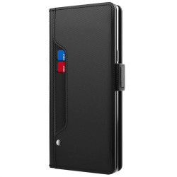 Калъф тип портмоне с магнитна закопчалка и огледалце за Xiaomi Redmi Note 14 5G - черен