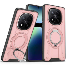 Хибриден гръб с кръгла стойка и за Xiaomi Redmi Note 14 Pro 5G - светло розов