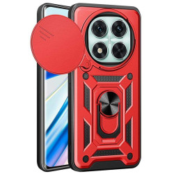 Хибриден гръб със стойка и слайдър за камера за Xiaomi Redmi Note 14 Pro 5G - червен
