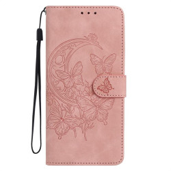 Кожен калъф тип портмоне с пеперуди за Xiaomi Redmi Note 14S - светло розов