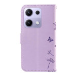Кожен калъф тип портмоне с цветя и пеперуди за Xiaomi Redmi Note 14S - лилав - 2 Кожен калъф тип портмоне с цветя и пеперуди за Xiaomi Redmi Note 14S - лилав - 2