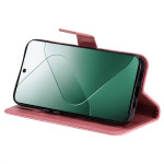 Кожен калъф тип портмоне с дърво за Xiaomi 14 - розов - 0
