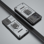Хибриден гръб със стойка и слайдър за камера за Xiaomi Redmi 13C - сребрист - 0