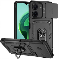 Хибриден гръб със стойка и слайдър за камера за Xiaomi Redmi 13C - черен