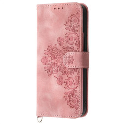 Кожен калъф тип портмоне с цветя за Xiaomi Redmi Note 13 5G - розов
