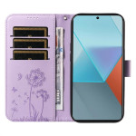 Кожен калъф тип портмоне с цвете за Xiaomi Redmi Note 13 Pro 5G - лилав - 2 Кожен калъф тип портмоне с цвете за Xiaomi Redmi Note 13 Pro 5G - лилав - 2