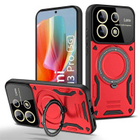 Силиконов гръб със стойка тип пръстен за Xiaomi Redmi Note 13 Pro 5G - червен