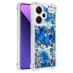 Силиконов гръб с течност с брокат за Xiaomi Redmi Note 13 Pro+ 5G - синя пеперуда - 1 Силиконов гръб с течност с брокат за Xiaomi Redmi Note 13 Pro+ 5G - синя пеперуда - 1